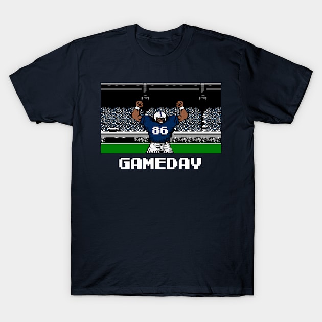 Blue and White Football Gameday Retro 8 Bit Linebacker T-Shirt by SLAG_Creative